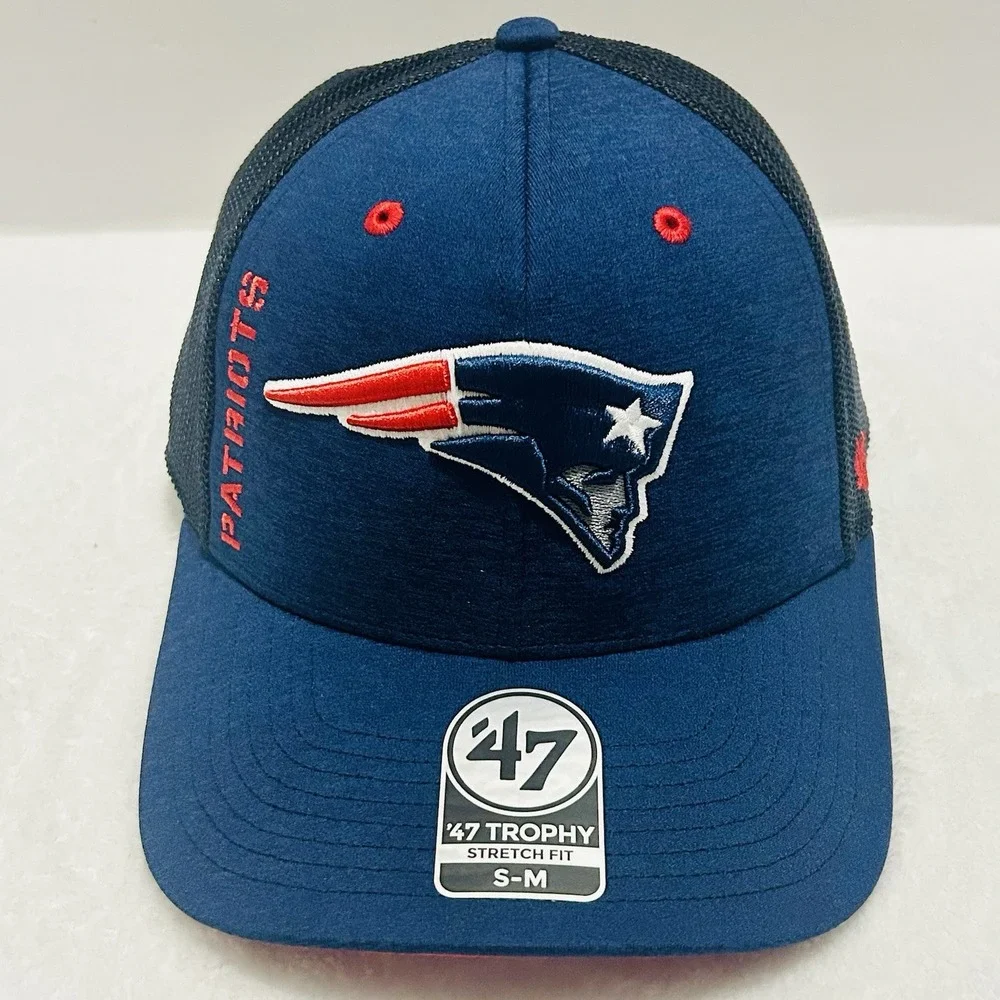 '47 Brand New England Patriots Pixelation Trophy‎ Stretch Flex Hat Cap S/M Blue